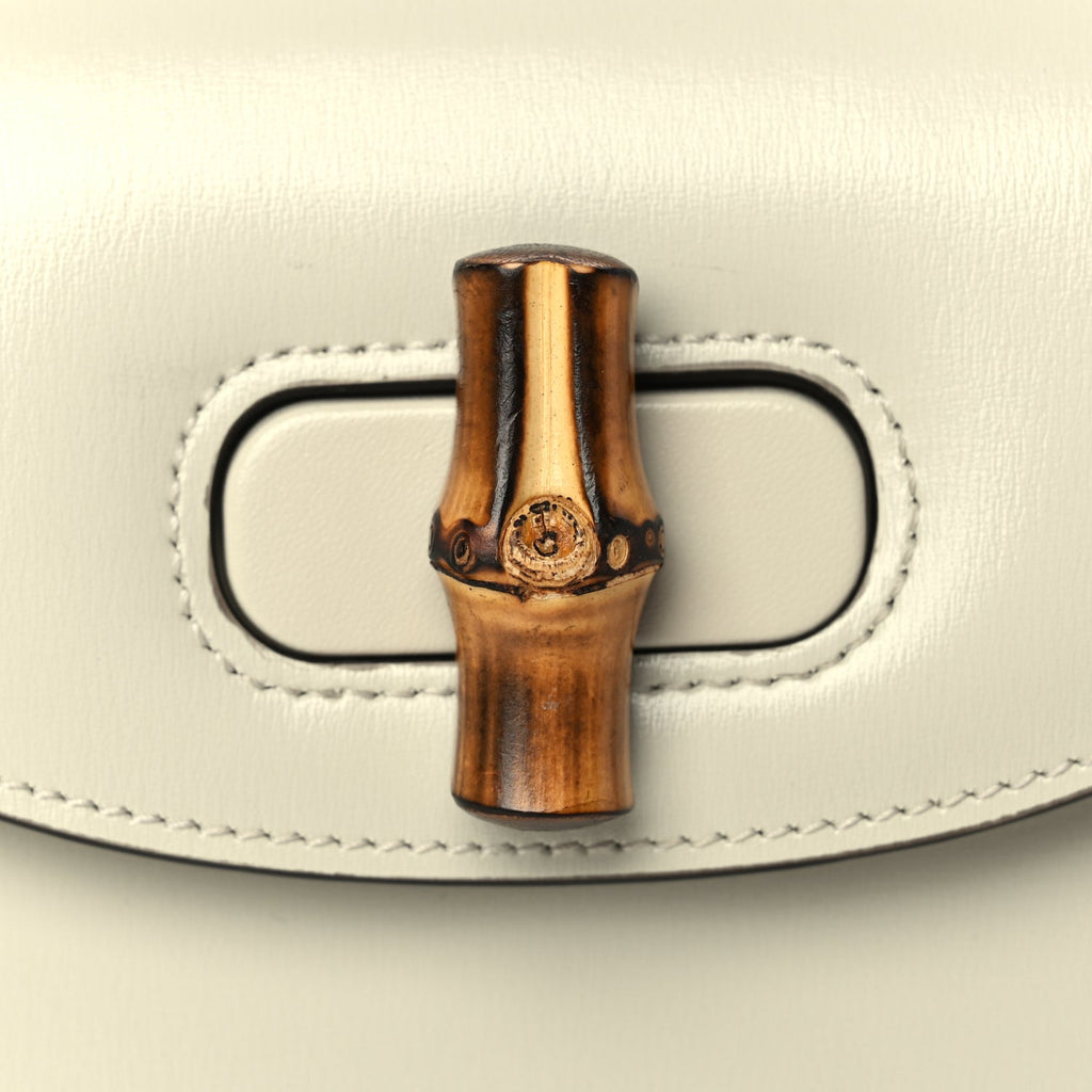 Gucci Boarded Dyana Lux Calfskin Web Mini Bamboo 1947 Top Handle Bag Mystic White