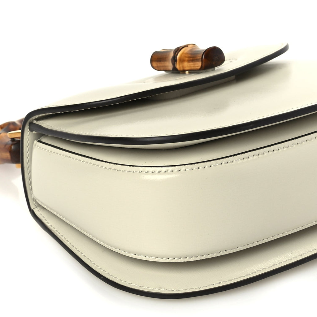 Gucci Boarded Dyana Lux Calfskin Web Mini Bamboo 1947 Top Handle Bag Mystic White