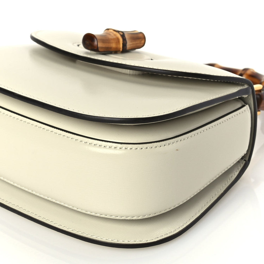 Gucci Boarded Dyana Lux Calfskin Web Mini Bamboo 1947 Top Handle Bag Mystic White