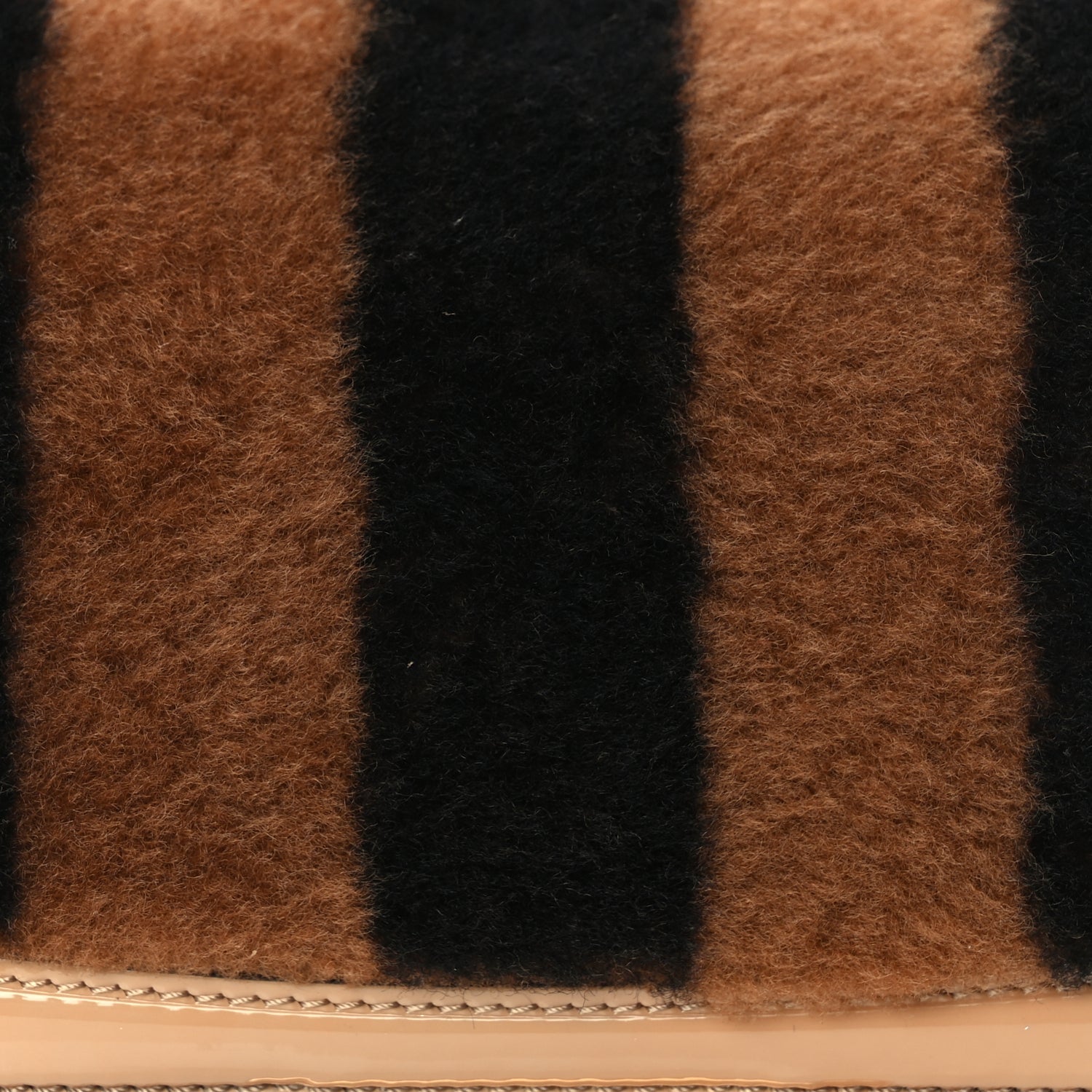 Fendi Shearling Vitello Vernice Mou Pequin Striped Baguette  Tobacco Black Tortora