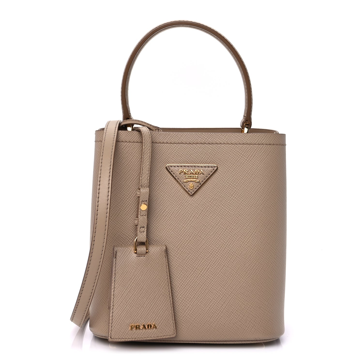 Prada Saffiano Cuir Calfskin Small Panier Bucket Bag Cipria