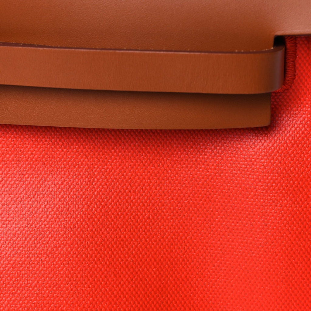 Hermes Toile H Berline Vache Hunter Herbag Zip 31 PM Orange Mecano Fauve