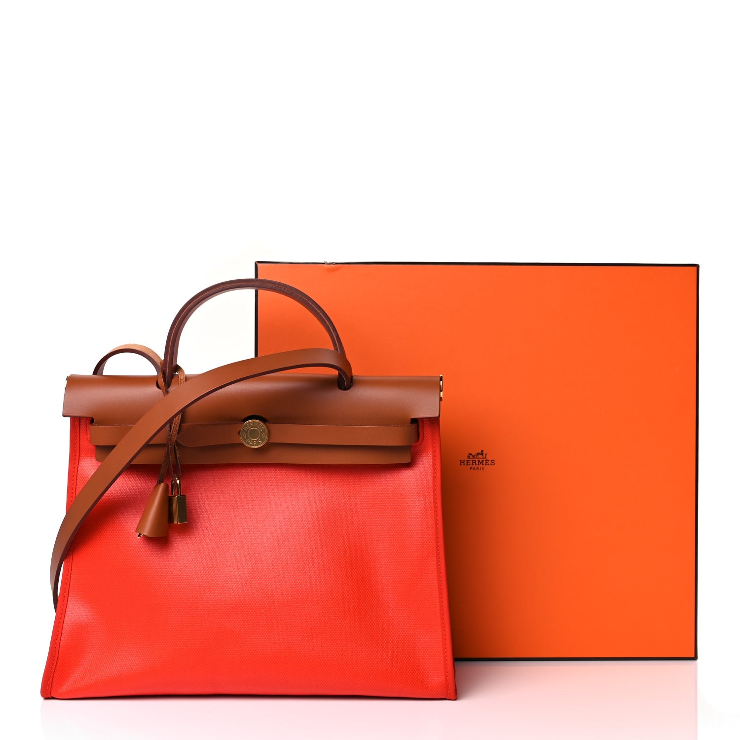 Hermes Toile H Berline Vache Hunter Herbag Zip 31 PM Orange Mecano Fauve
