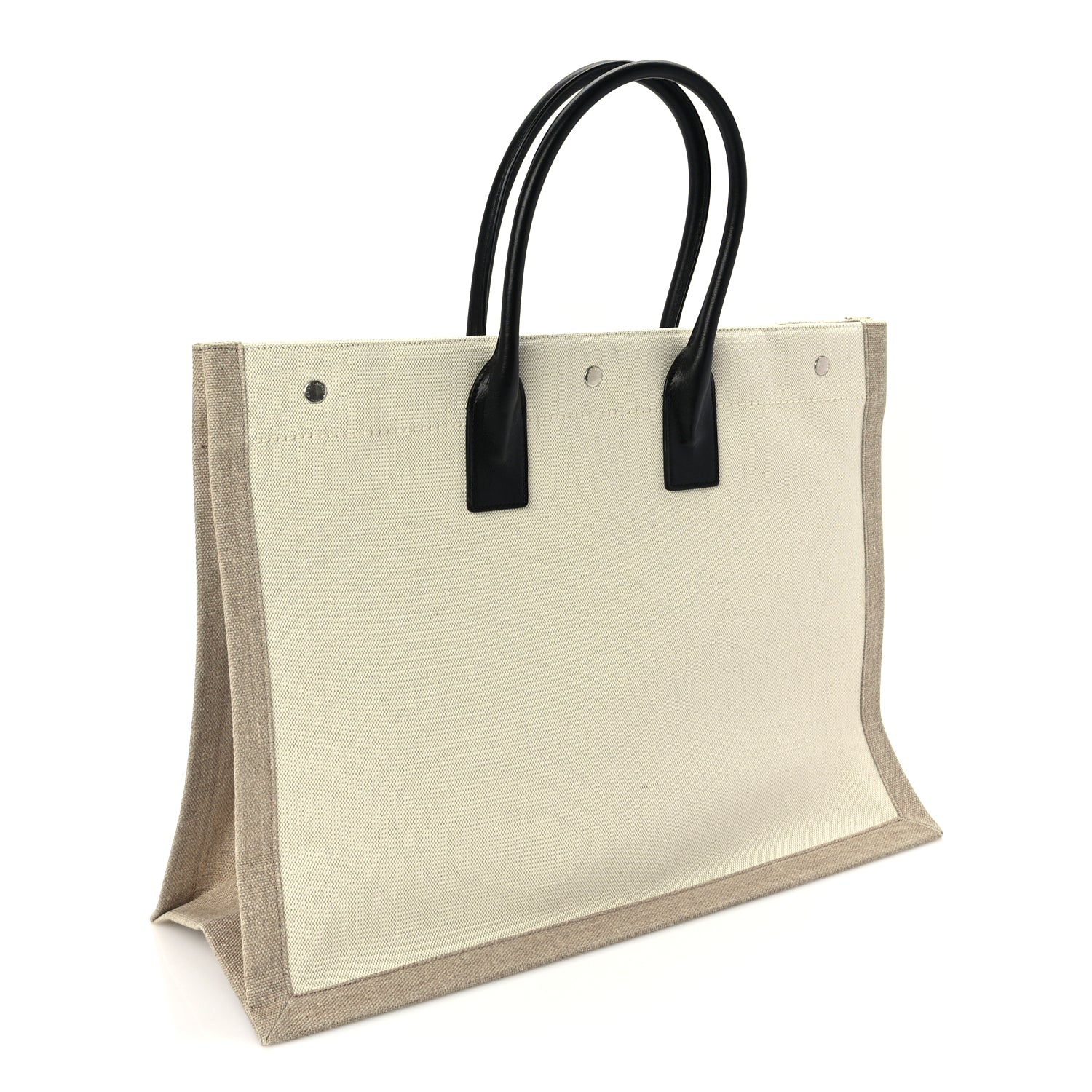 Saint Laurent Linen Calfskin Rive Gauche Tote Optic White