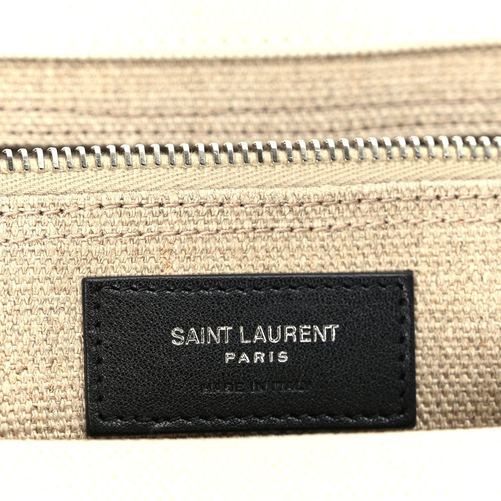 Saint Laurent Linen Calfskin Rive Gauche Tote Optic White