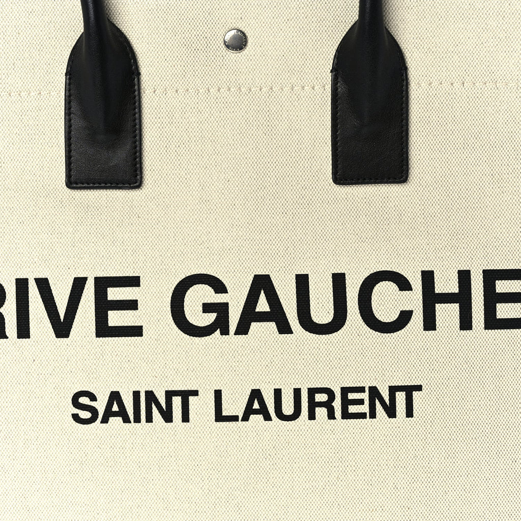 Saint Laurent Linen Calfskin Rive Gauche Tote Optic White