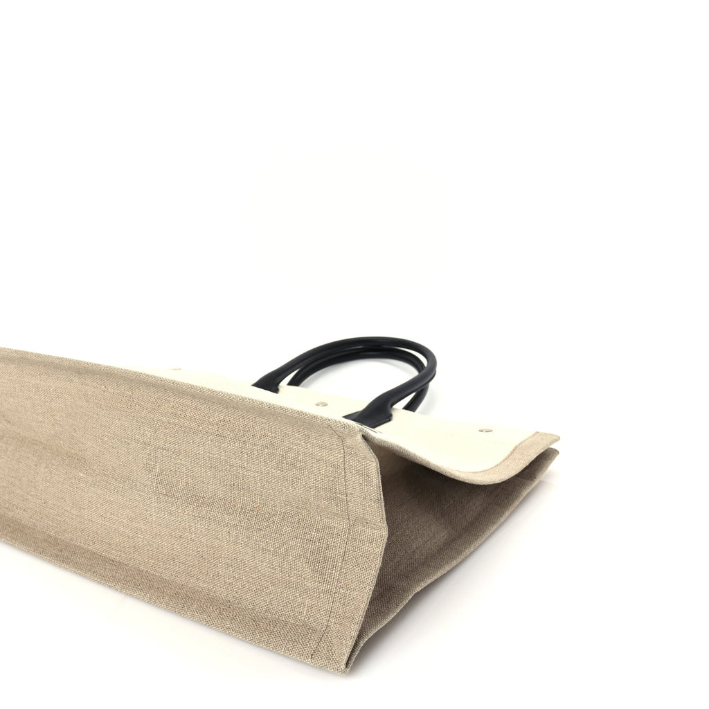 Saint Laurent Linen Calfskin Rive Gauche Tote Optic White