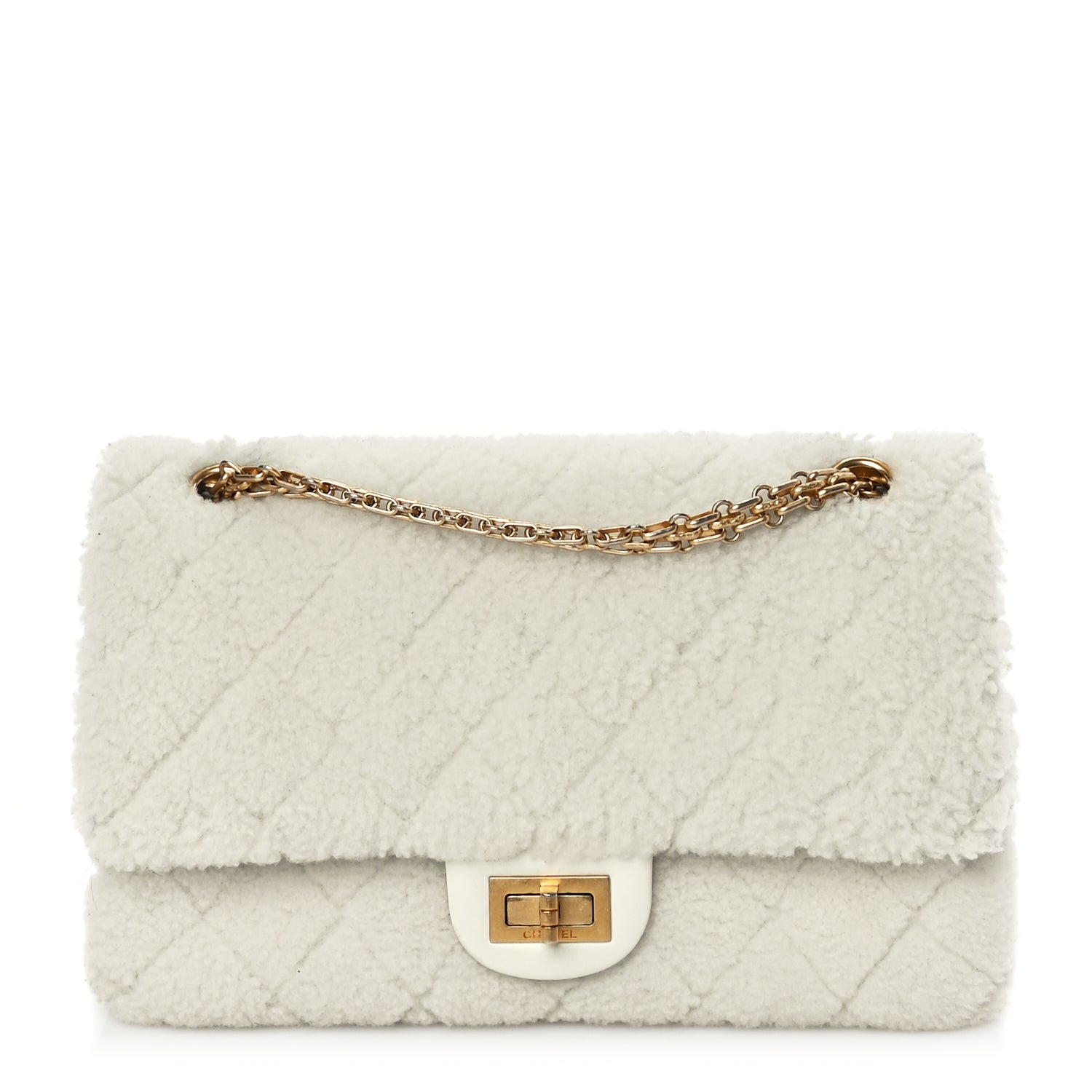 Chanel Shearling Lambskin Aged Calfskin Quilted 2.55 Reissue 225 Flap White