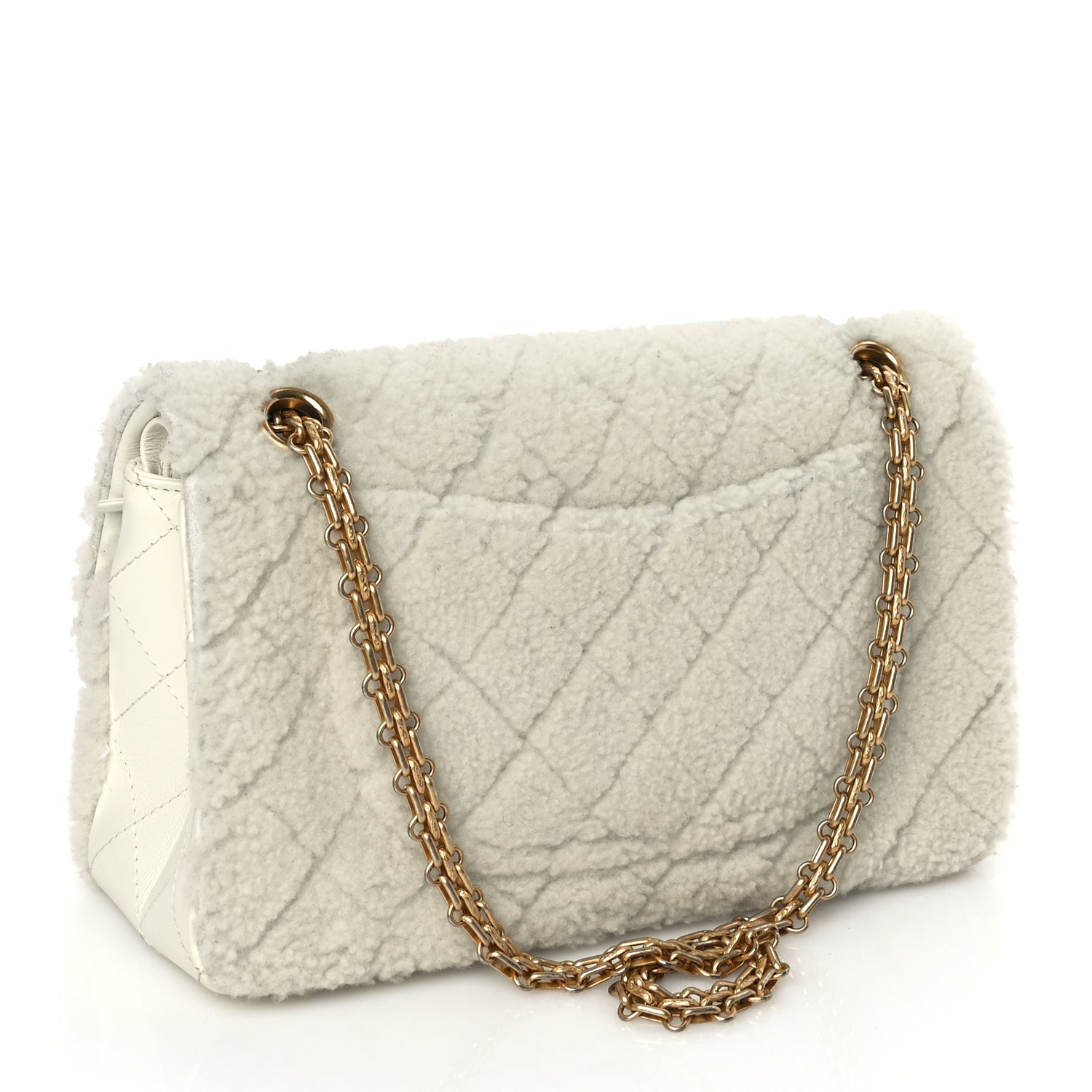 Chanel Shearling Lambskin Aged Calfskin Quilted 2.55 Reissue 225 Flap White