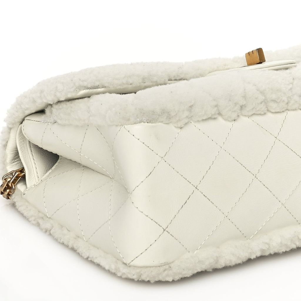 Chanel Shearling Lambskin Aged Calfskin Quilted 2.55 Reissue 225 Flap White