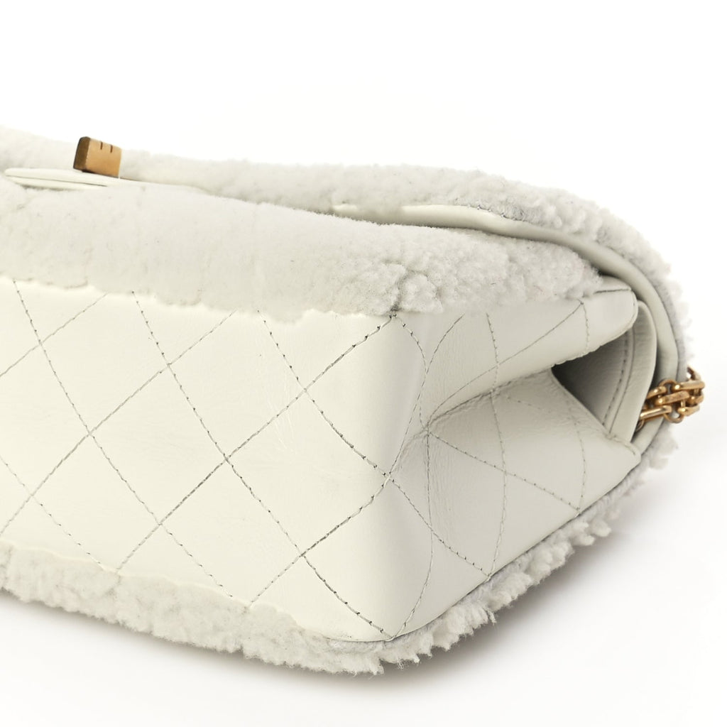 Chanel Shearling Lambskin Aged Calfskin Quilted 2.55 Reissue 225 Flap White
