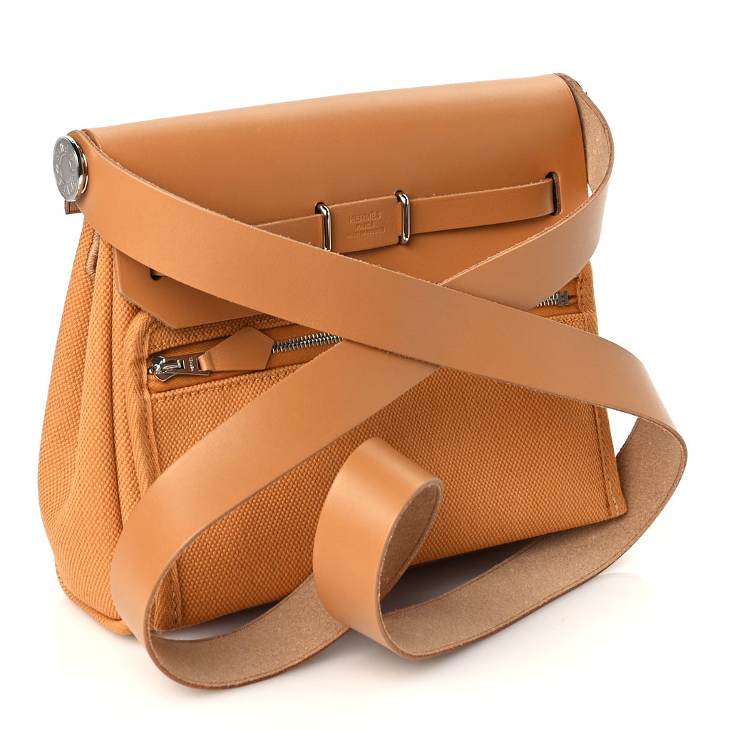 Hermes Military Toile Vache Hunter Herbag Zip Retourne 20 Naturel Sable