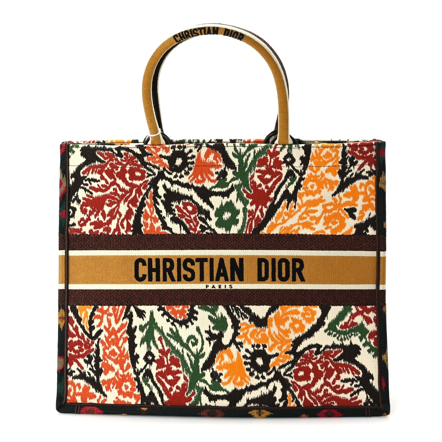 Christian Dior Canvas Embroidered Large Paisley Book Tote Multicolor