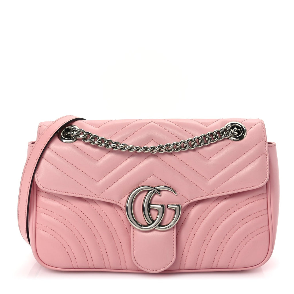 Gucci Calfskin Matelasse Small GG Marmont Shoulder Bag  Wild Rose