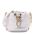 Chanel Calfskin Quilted Pearl Mini About Pearls Drawstring Bucket Bag White