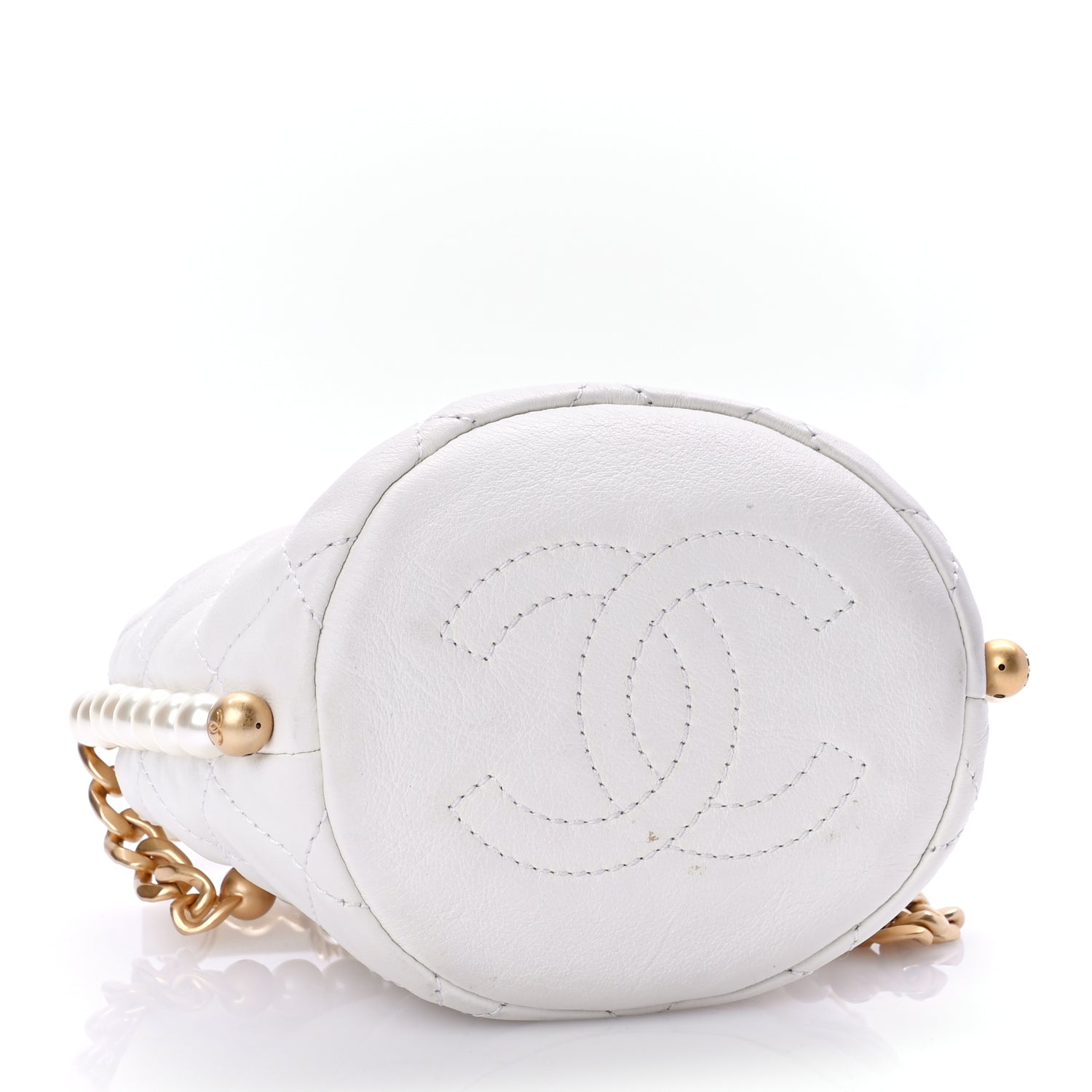 Chanel Calfskin Quilted Pearl Mini About Pearls Drawstring Bucket Bag White