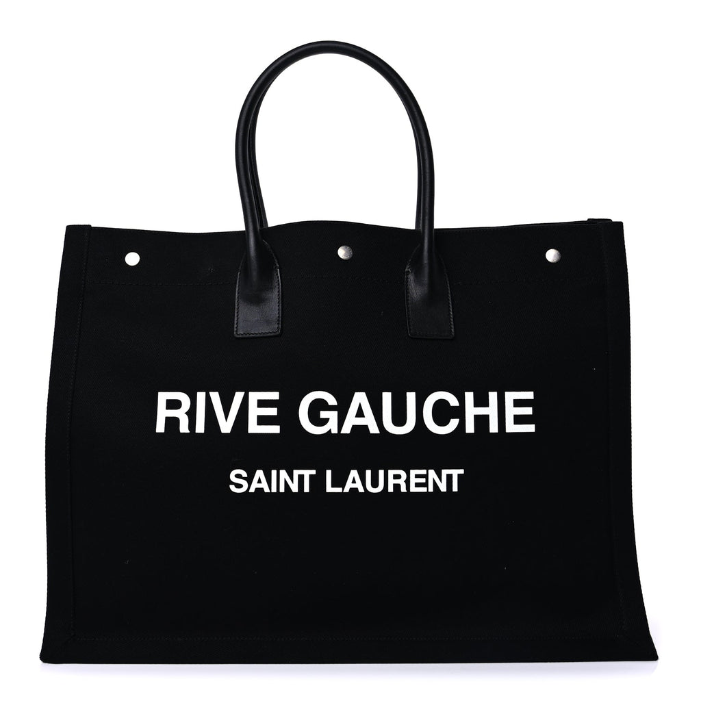Saint Laurent Linen Calfskin Rive Gauche Tote Black