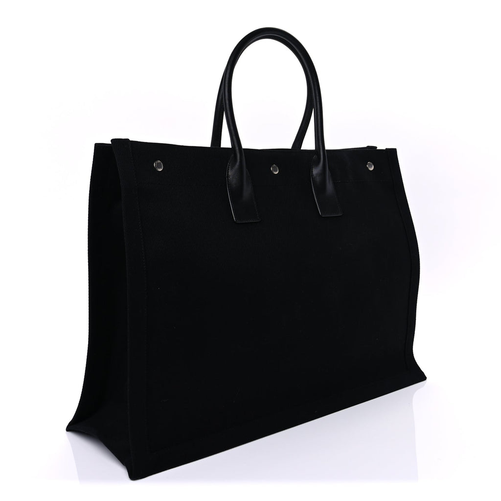 Saint Laurent Linen Calfskin Rive Gauche Tote Black