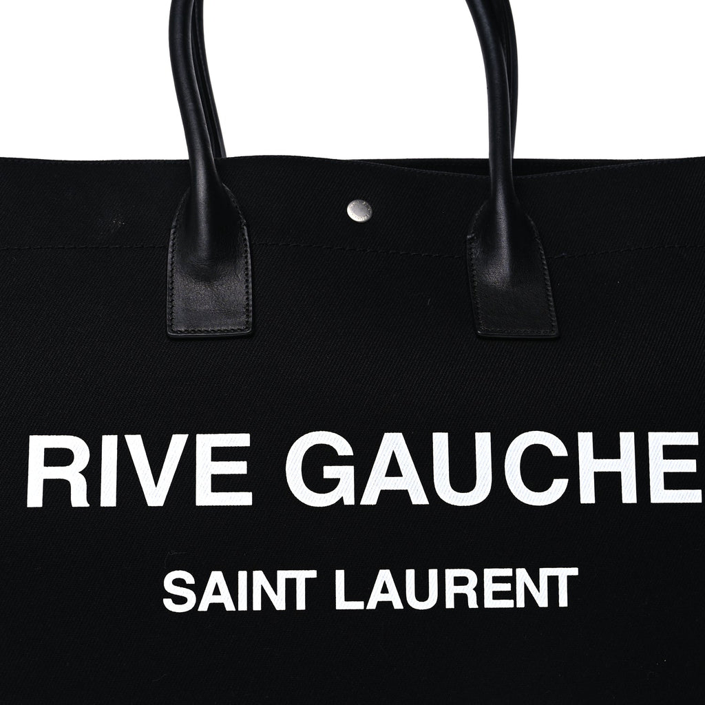 Saint Laurent Linen Calfskin Rive Gauche Tote Black
