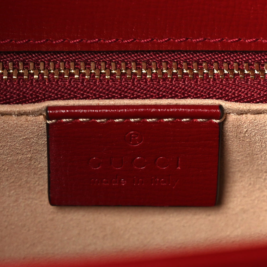 Gucci GG Supreme Monogram Azalea Calfskin Horsebit 1955 Shoulder Bag Beige Ebony New Cherry Red