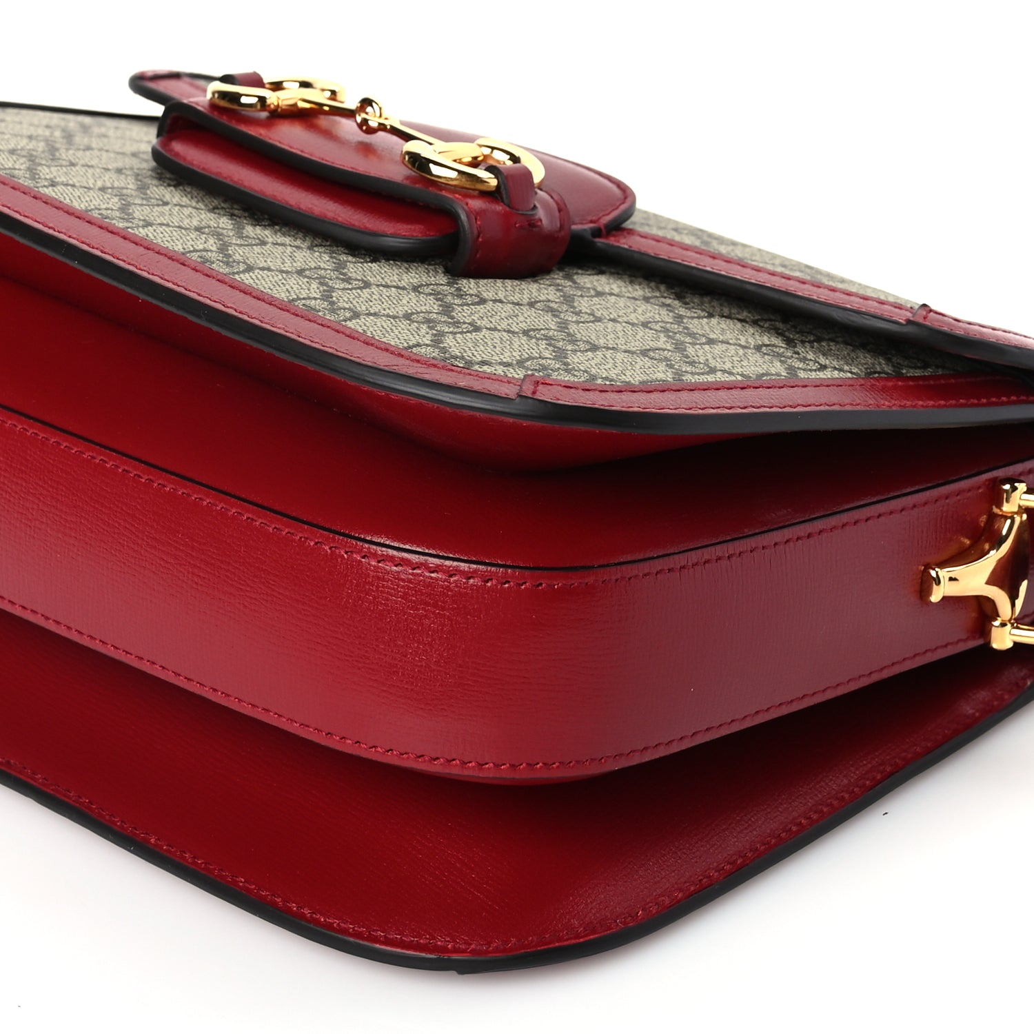 Gucci GG Supreme Monogram Azalea Calfskin Horsebit 1955 Shoulder Bag Beige Ebony New Cherry Red