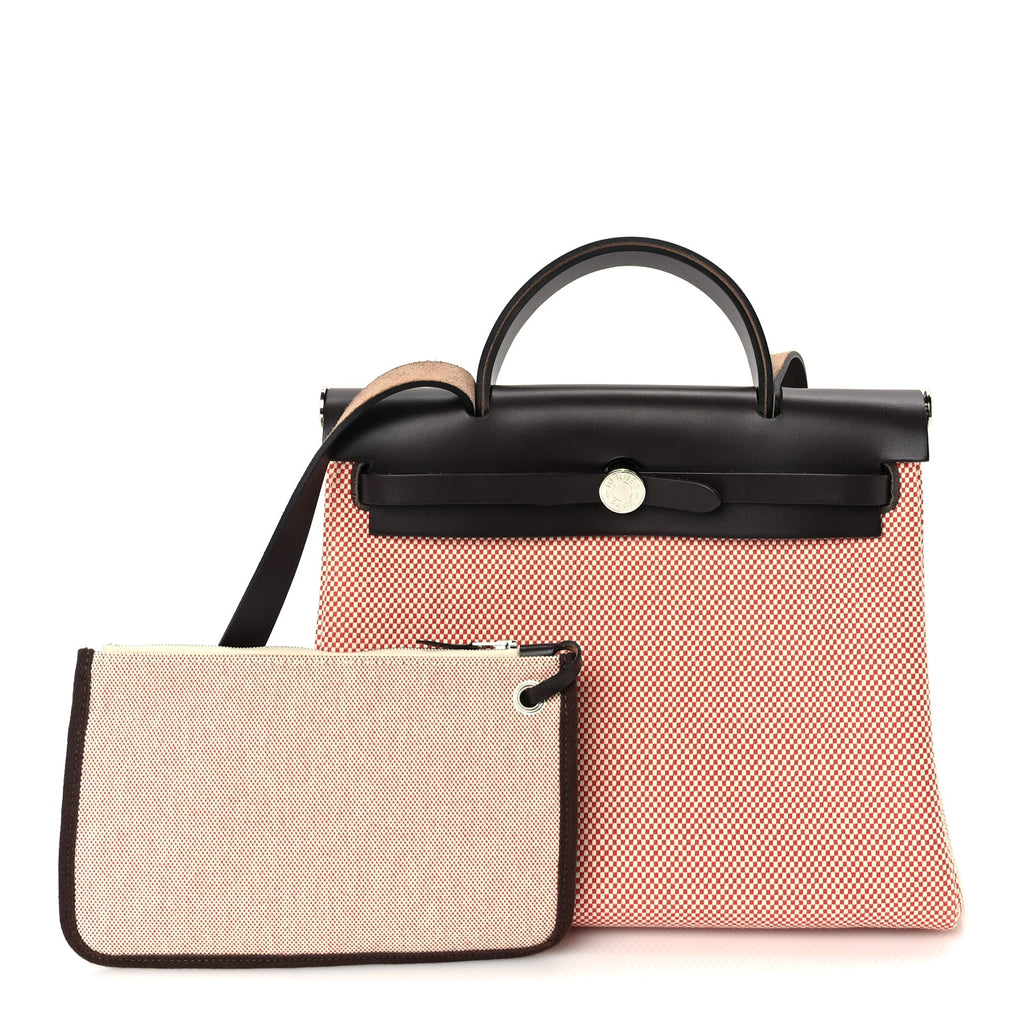 Hermes Criss Viking Vache Hunter Herbag Zip Retourne 31 PM  Ecru Sanguine Ebene