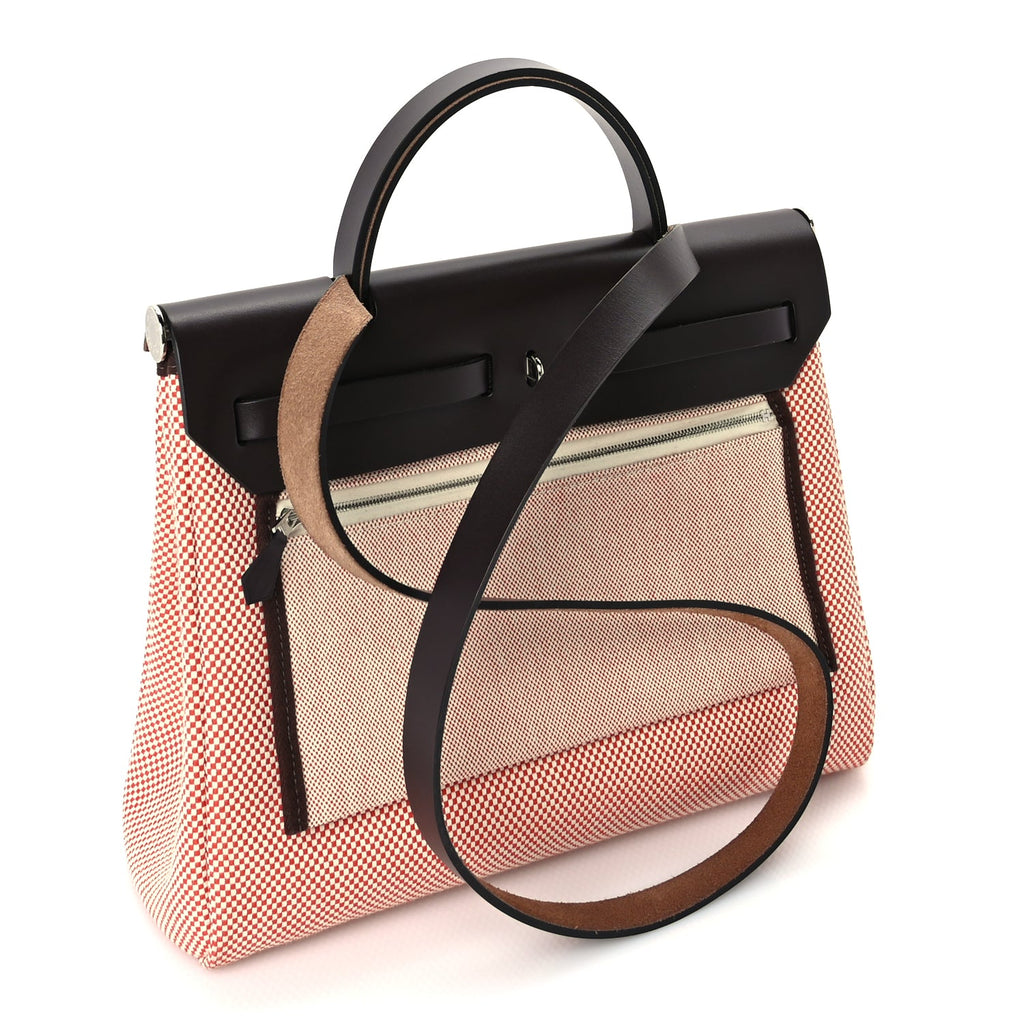 Hermes Criss Viking Vache Hunter Herbag Zip Retourne 31 PM  Ecru Sanguine Ebene