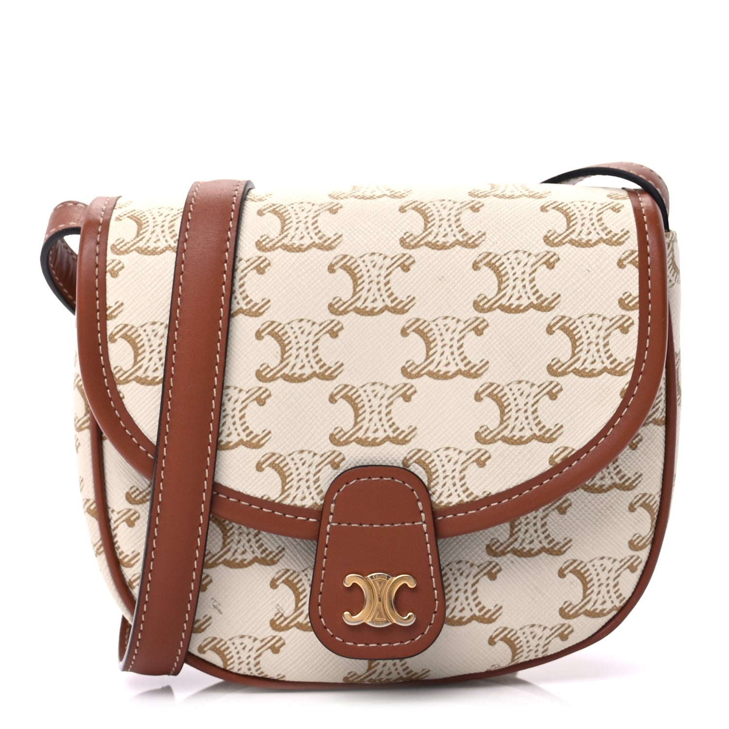 Celine Triomphe Canvas Calfskin Mini Besace Bag  White