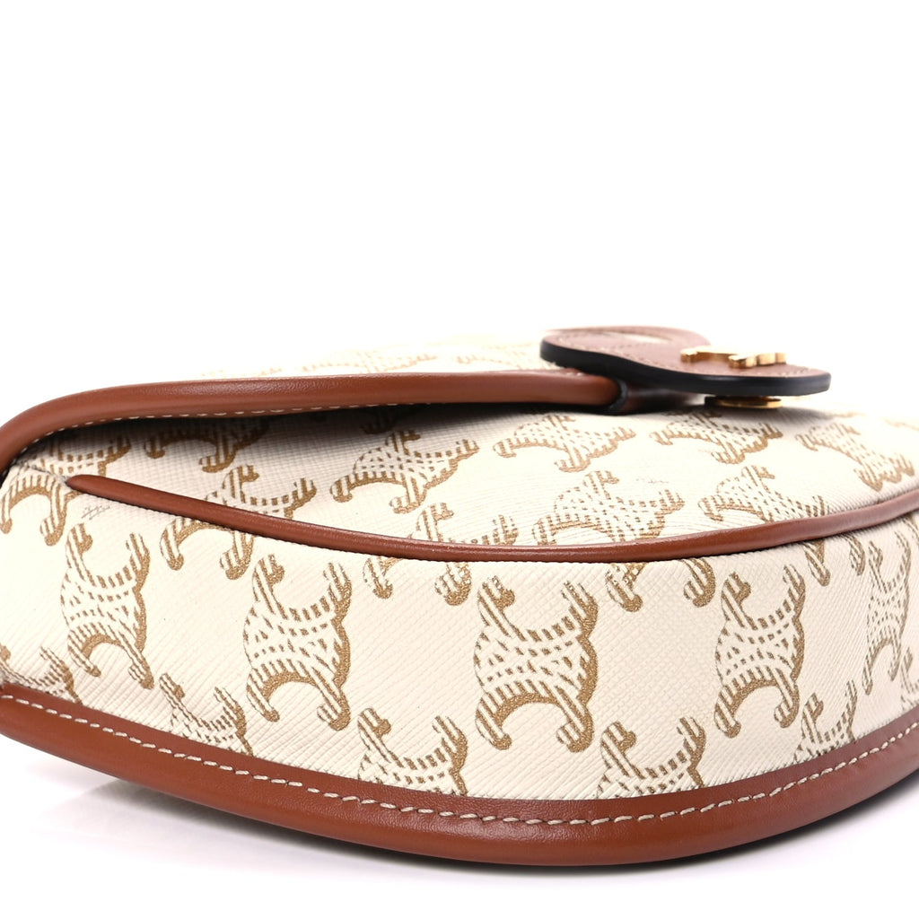 Celine Triomphe Canvas Calfskin Mini Besace Bag  White