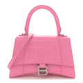 Balenciaga Shiny Calfskin Crocodile Embossed Small Hourglass Top Handle Bag Baby Pink