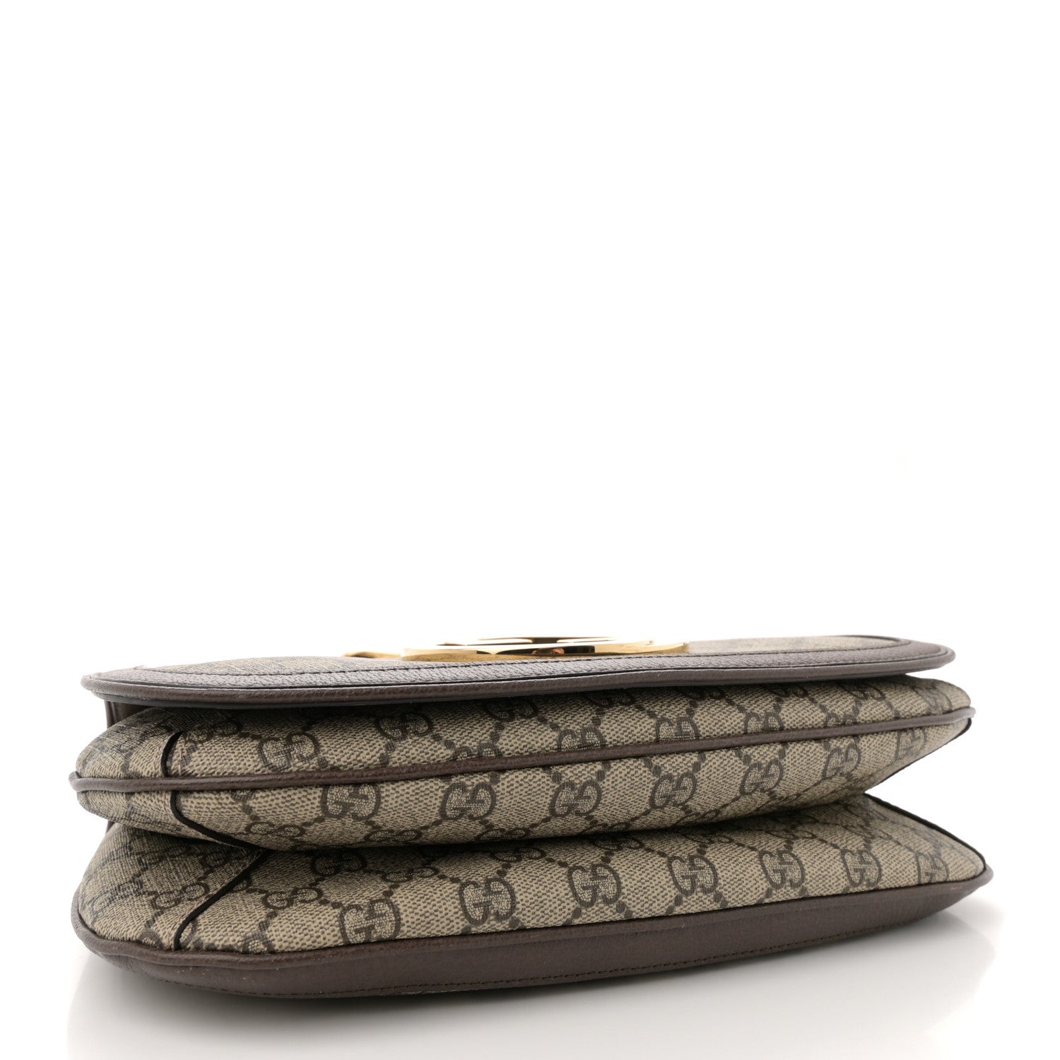 Gucci GG Supreme Monogram Textured Dollar Calfskin Web Medium Blondie Top Handle Shoulder Flap Bag Beige Ebony New Acero