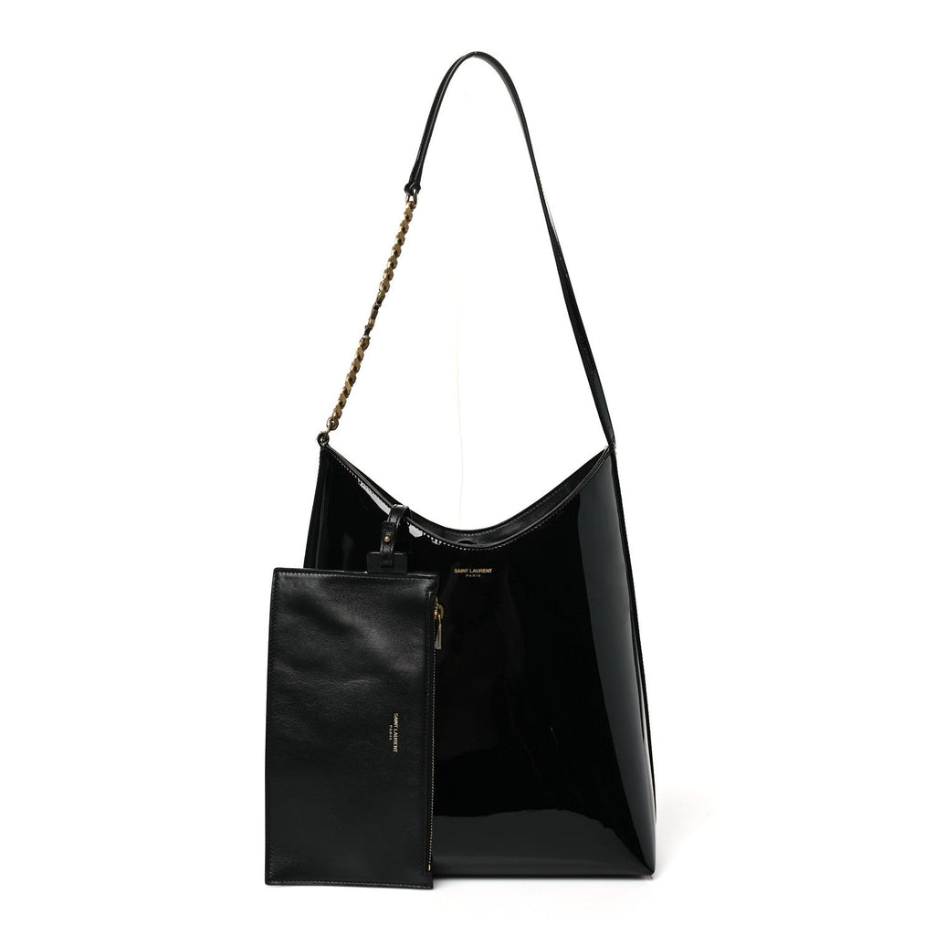 Saint Laurent Patent Calfskin Rendez-Vous Hobo Black