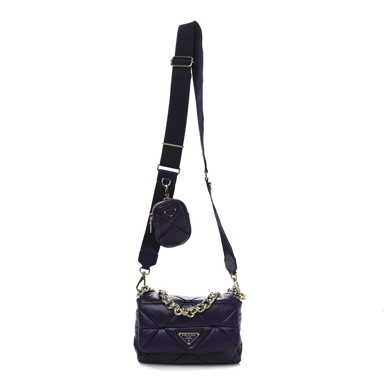 Prada Nappa Re-Nylon Triangle Quilted Patchwork System Flap Shoulder Bag Viola