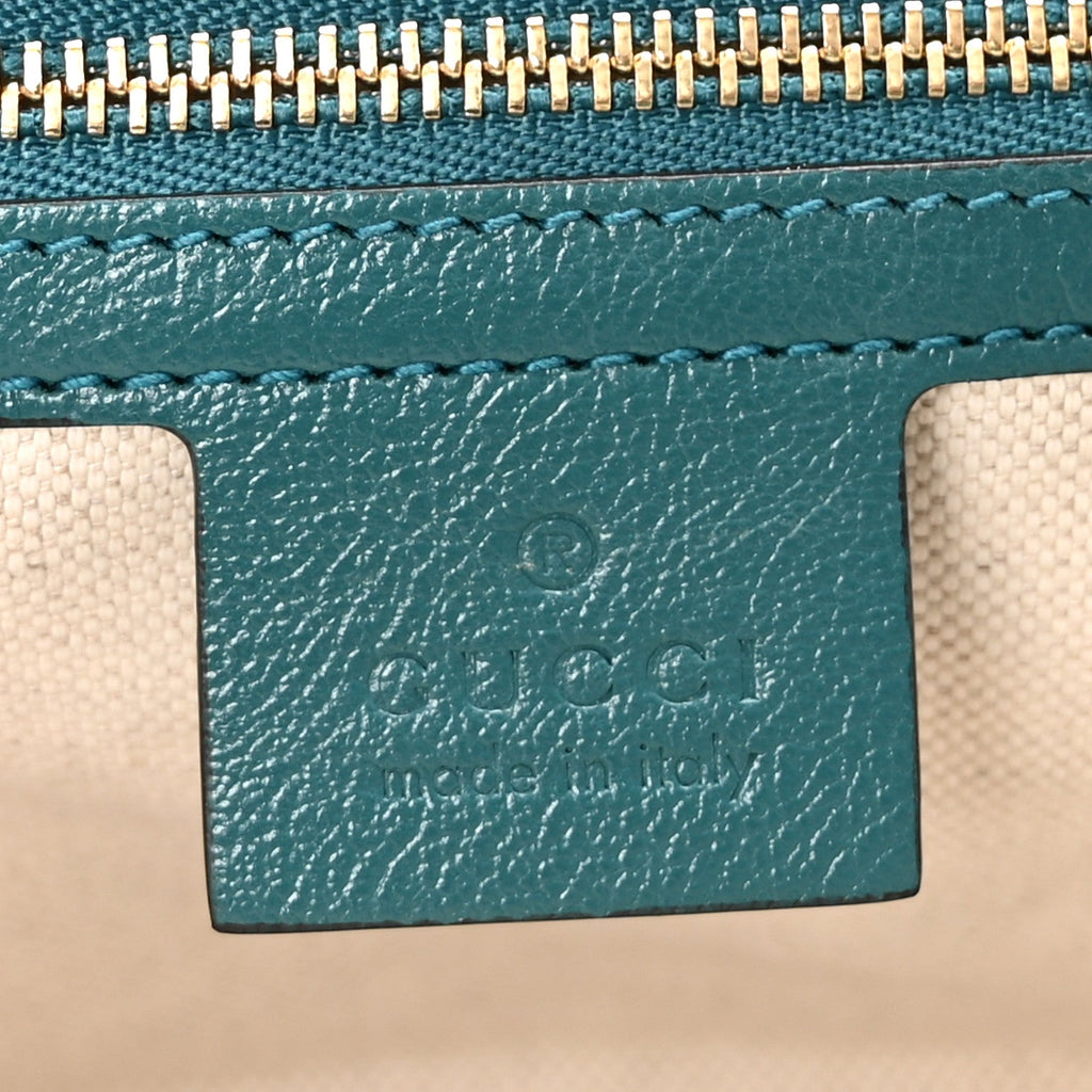 Gucci Azalea Calfskin Enamel Matelasse Diagonal Small Torchon GG Marmont Shoulder Bag Imperial Blue Pavone