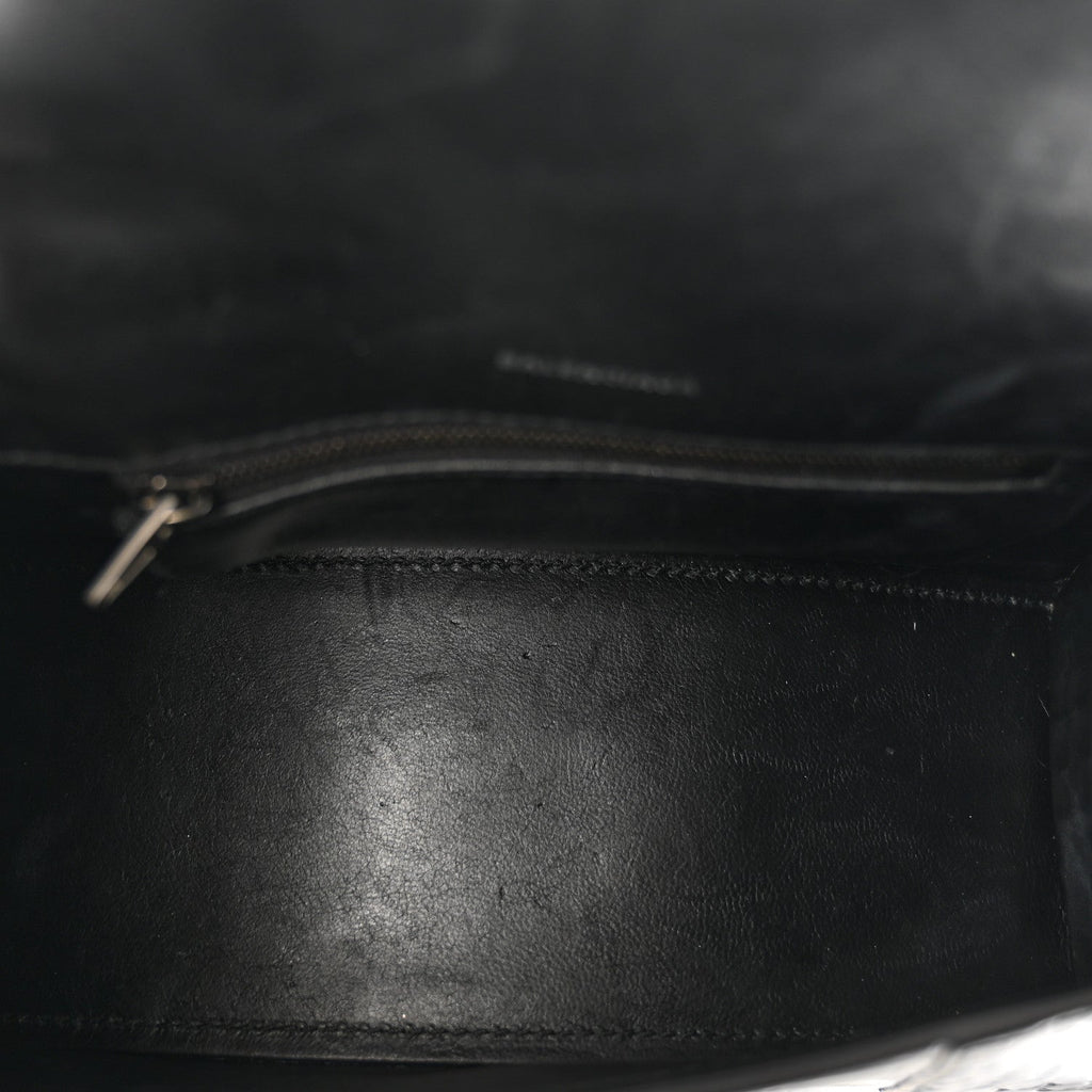 Balenciaga Shiny Calfskin Monochrome Crocodile Embossed Small Hourglass Top Handle Bag Black