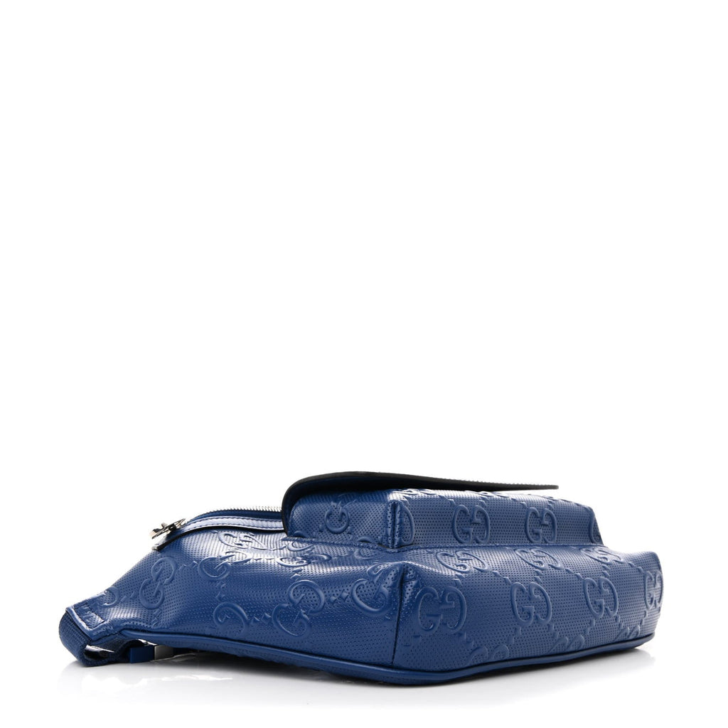 Gucci Calfskin GG Tennis Embossed Pocket Belt Bag Metal Blue