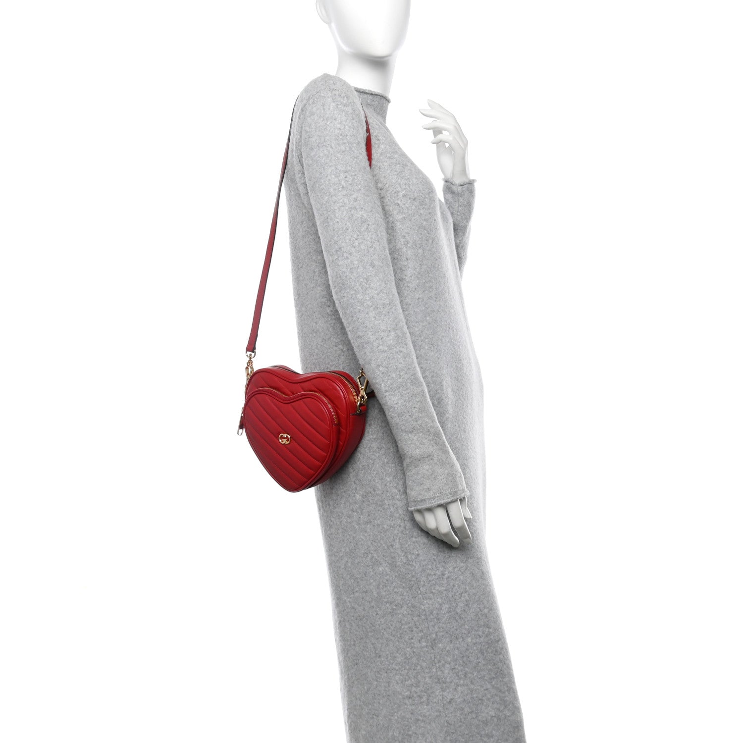 Gucci Calfskin Matelasse Diagonal Mini InterLocking G Heart Shoulder Bag Hibiscus Red
