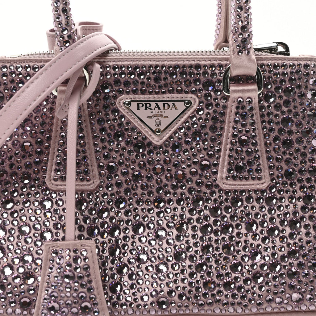 Prada Satin Crystal Mini Galleria Double Zip Tote Alabastro