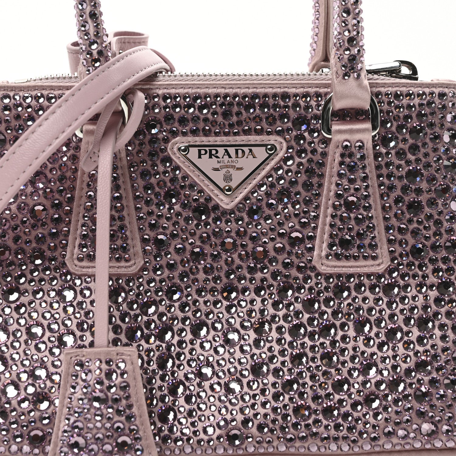 Prada Satin Crystal Mini Galleria Double Zip Tote Alabastro
